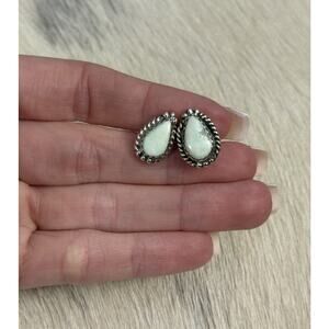 Native American Sterling Silver Paloma Turquoise Tear Drop Stud Earrings 925